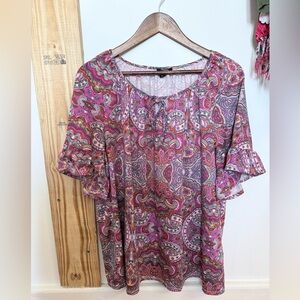 Tacera Pink and Purple Paisley Blouse